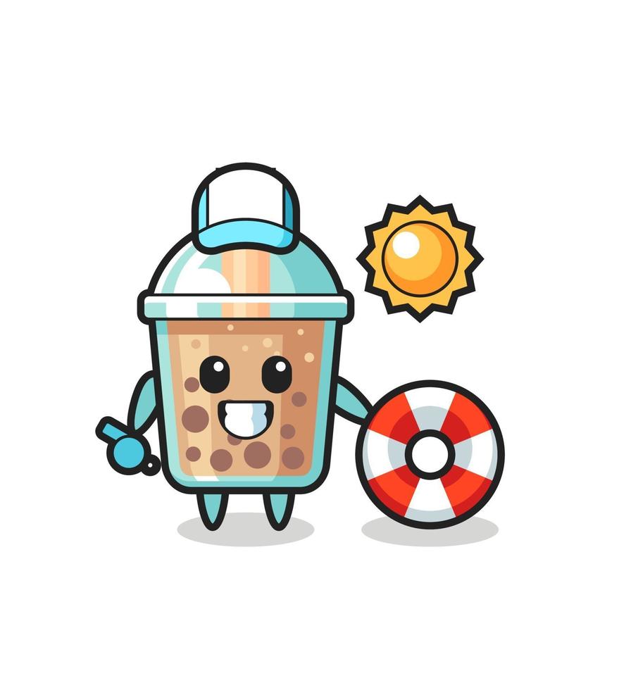 Cartoon mascot of bubble tea as a beach guard vector