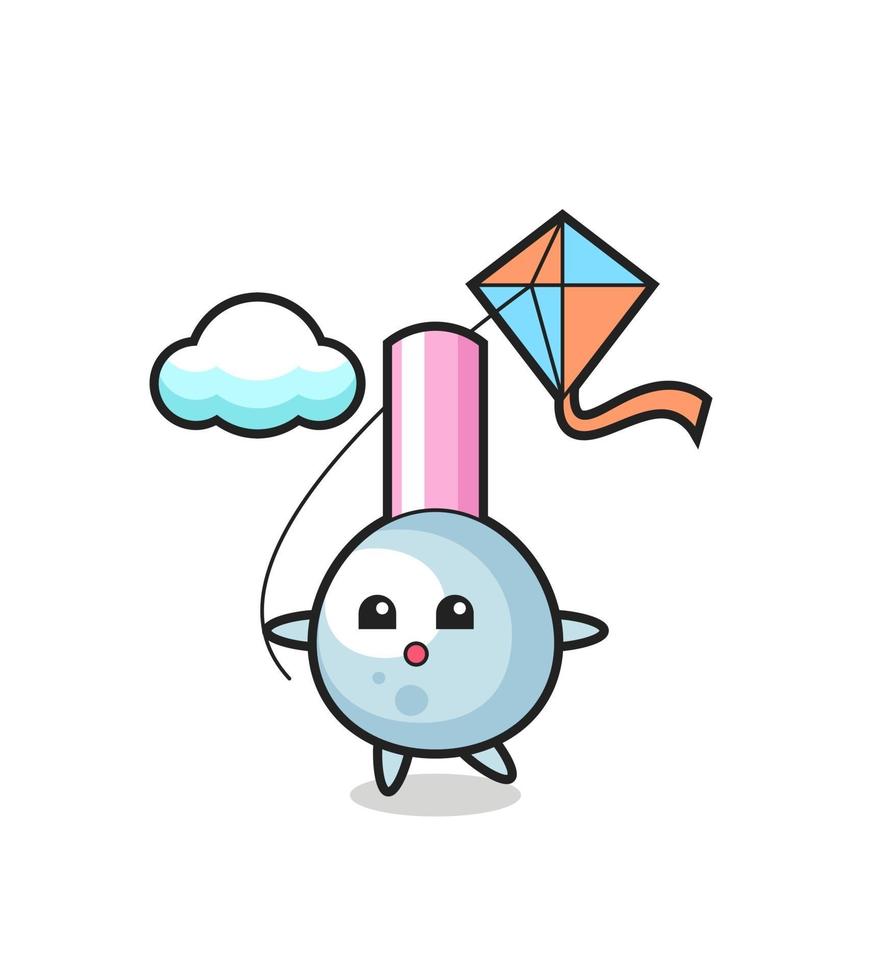 cotton bud mascot illustration is playing kite vector