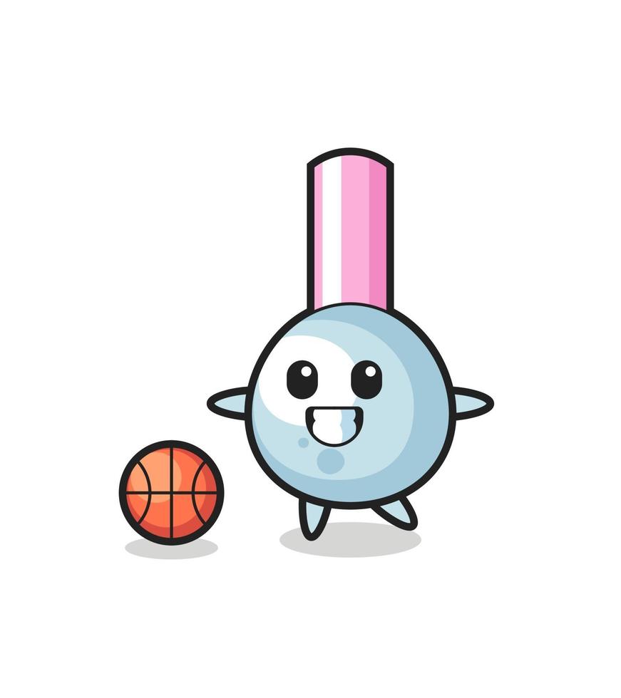 Illustration of cotton bud cartoon is playing basketball vector