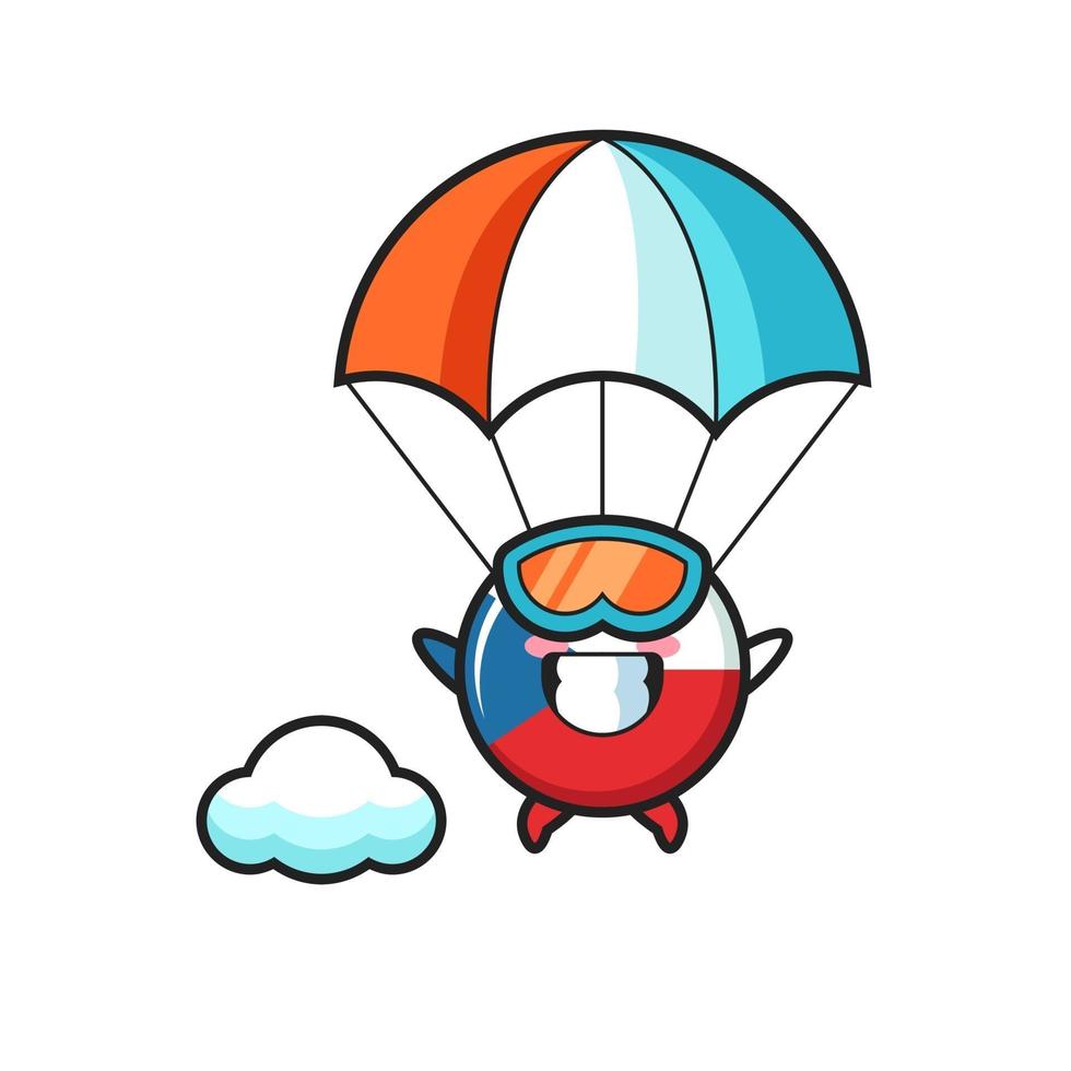 czech flag badge mascot cartoon is skydiving with happy gesture vector