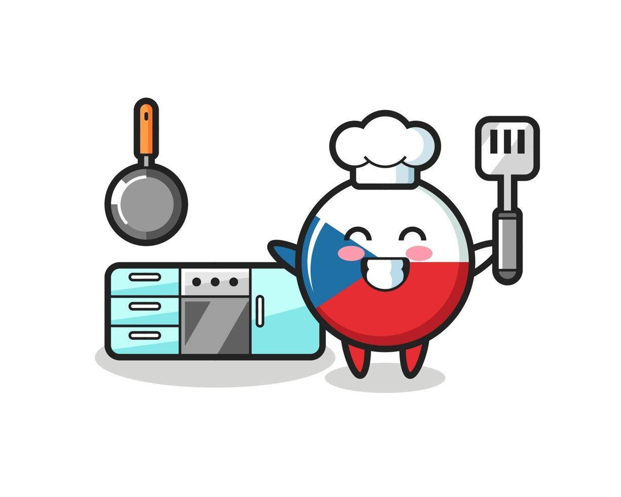 ilustración de personaje de insignia de bandera checa mientras un chef está cocinando vector