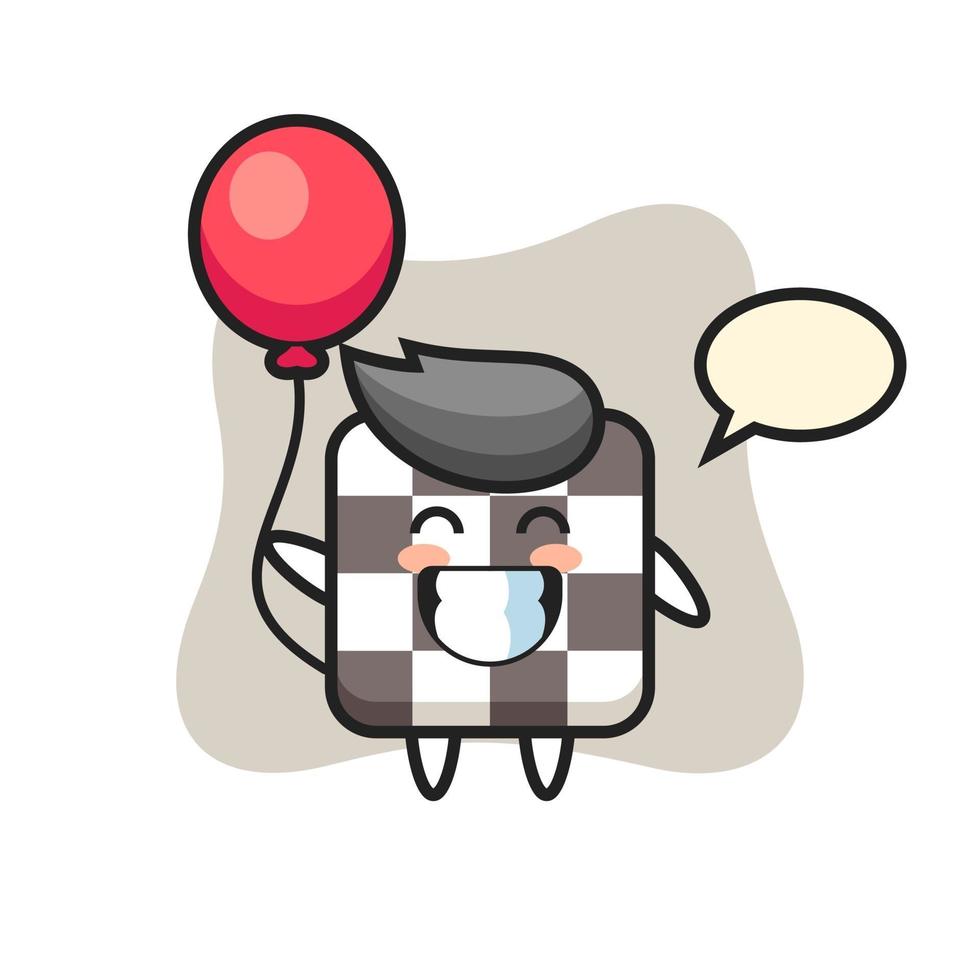 chess board mascot illustration is playing balloon vector