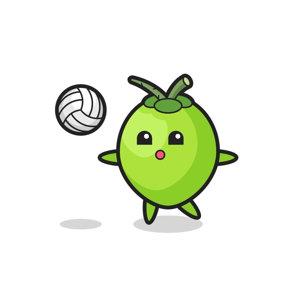 Character cartoon of coconut is playing volleyball vector