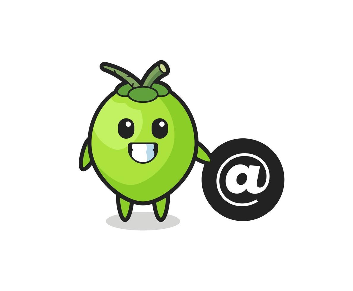 Cartoon Illustration of coconut standing beside the At symbol vector