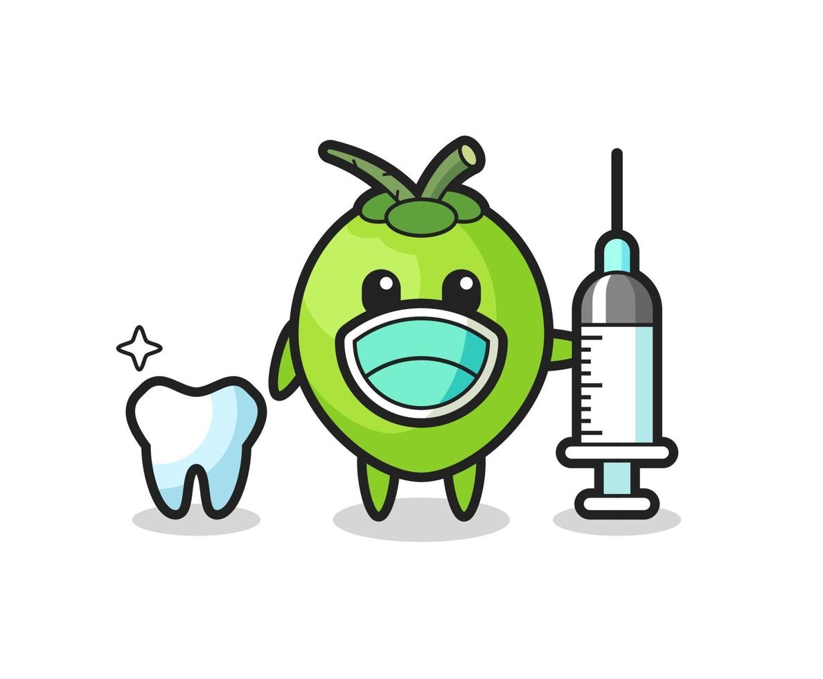 personaje mascota de coco como dentista vector