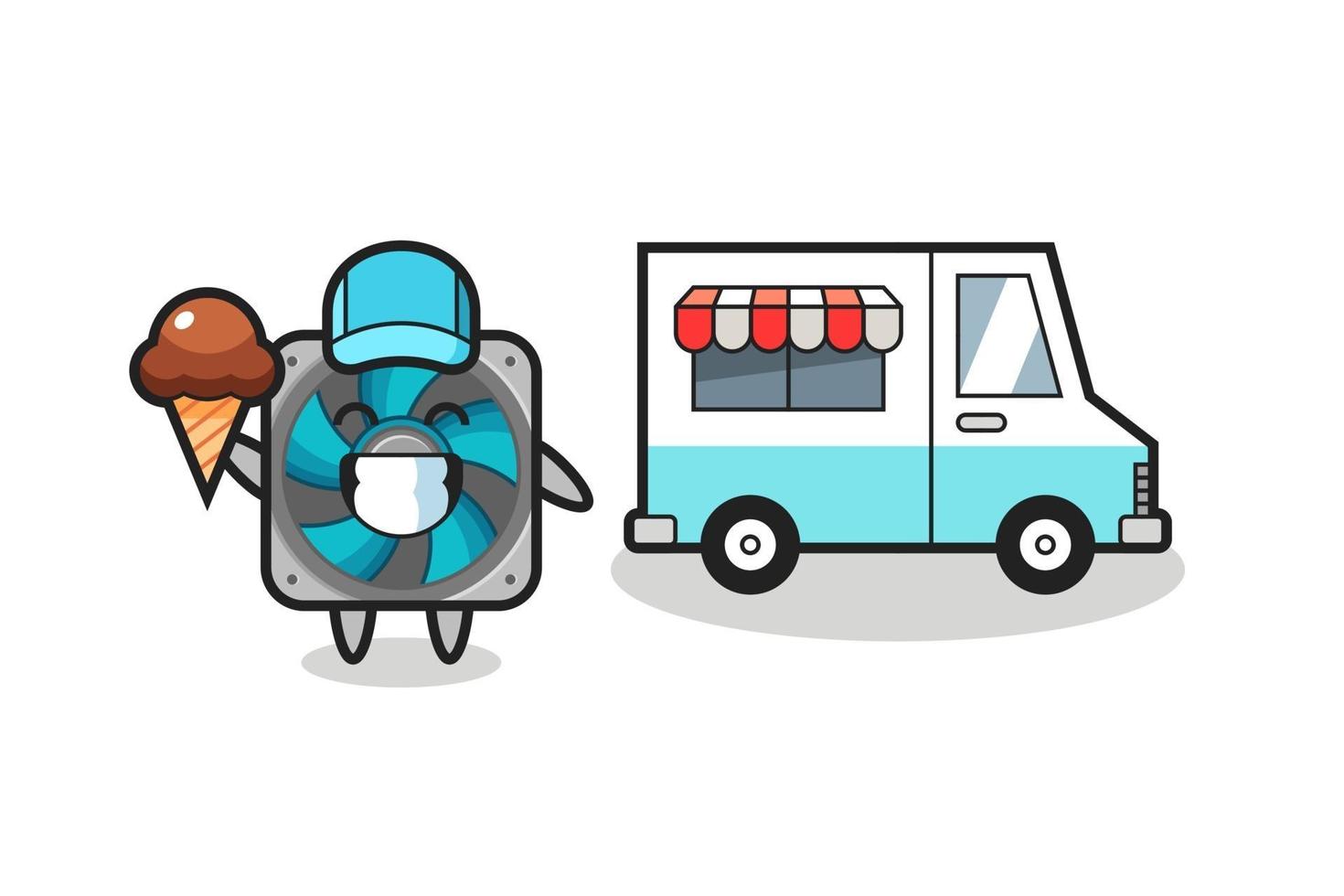 Mascot cartoon of computer fan with ice cream truck vector