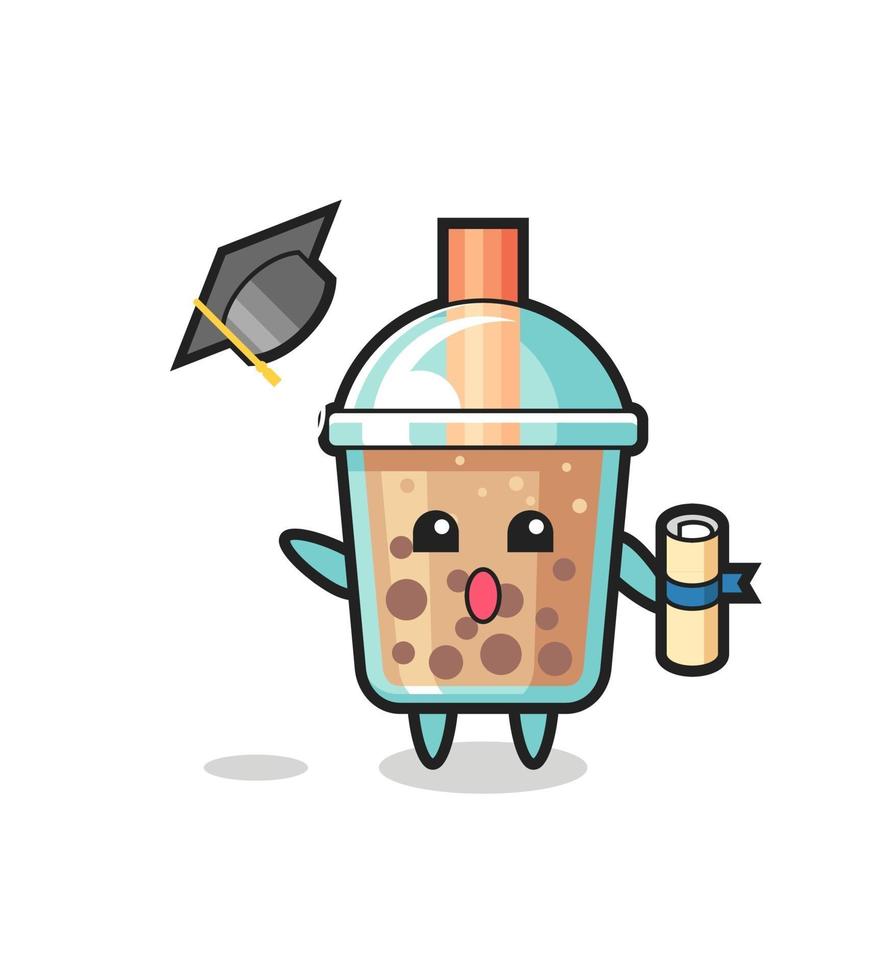 Illustration of bubble tea cartoon throwing the hat at graduation vector