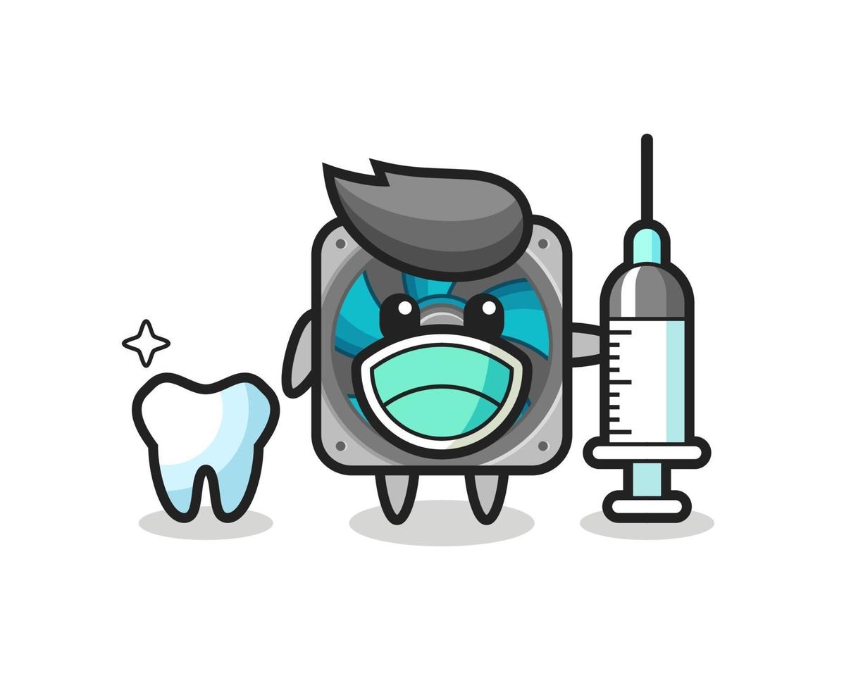 Personaje de mascota del ventilador de la computadora como dentista. vector