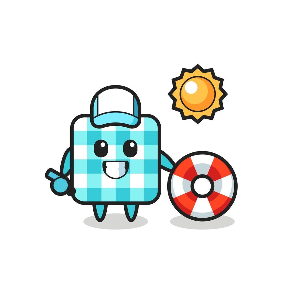 Cartoon mascot of checkered tablecloth as a beach guard vector