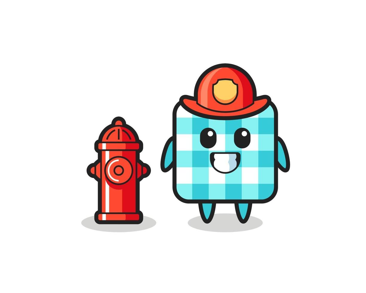 personaje mascota de mantel a cuadros como bombero vector