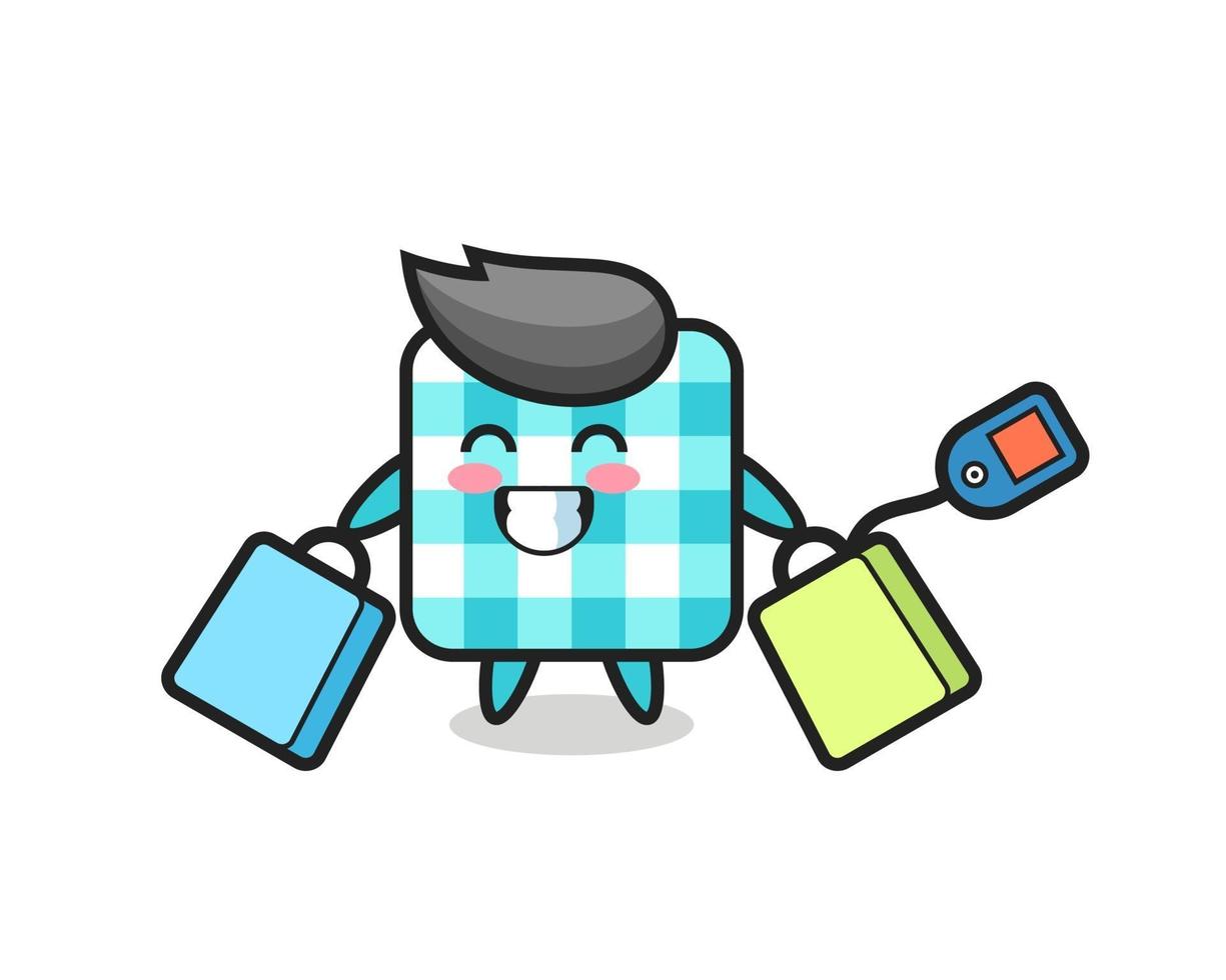 checkered tablecloth mascot cartoon holding a shopping bag vector