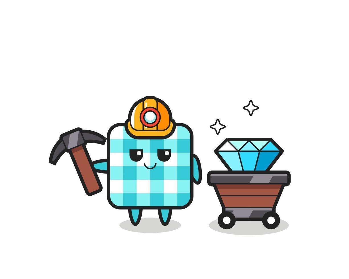 Character Illustration of checkered tablecloth as a miner vector