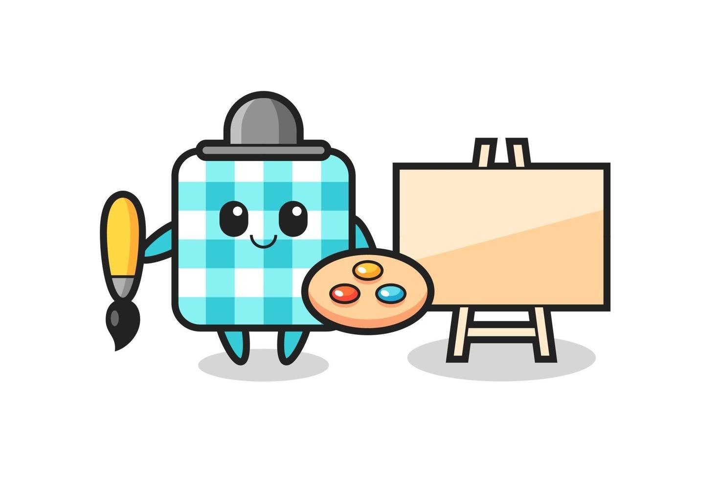 Illustration of checkered tablecloth mascot as a painter vector