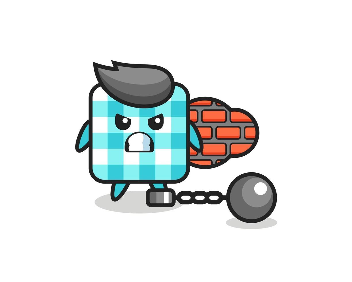 mascota de personaje de mantel a cuadros como prisionero vector