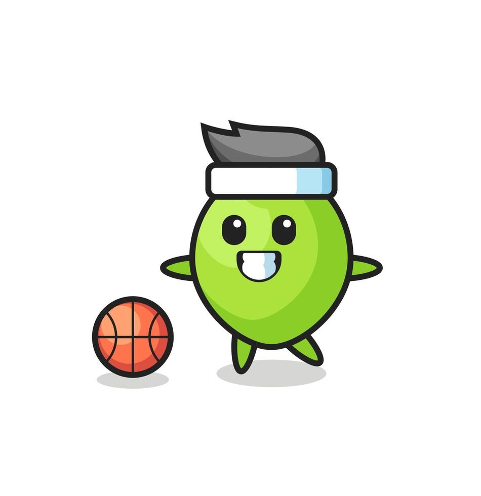 Illustration of coconut cartoon is playing basketball vector