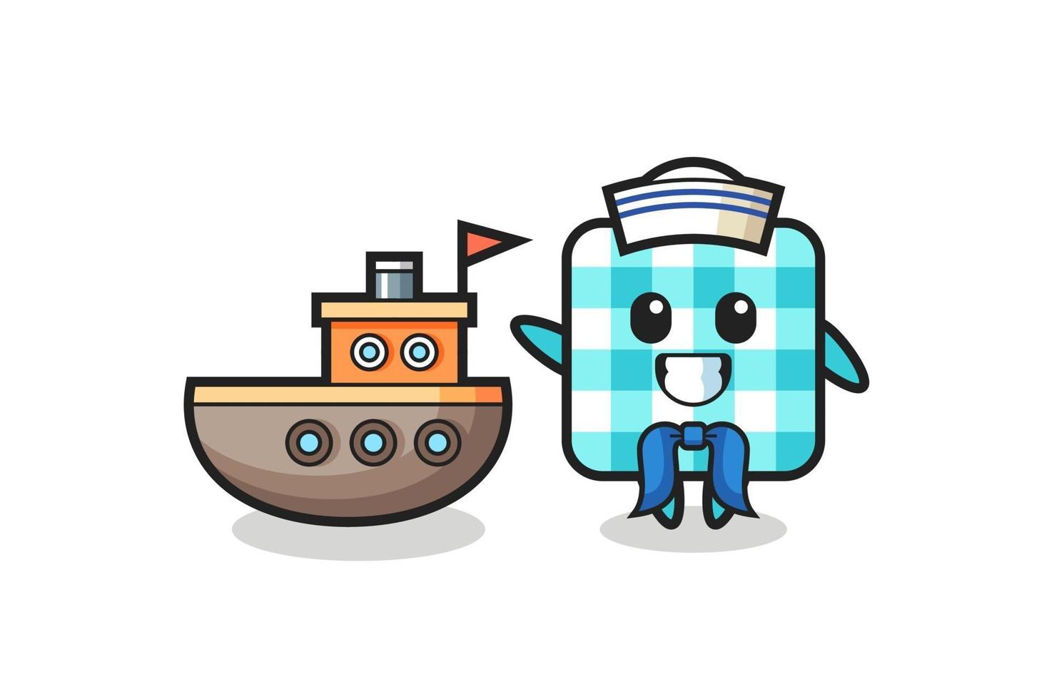 mascota de personaje de mantel a cuadros como un marinero vector
