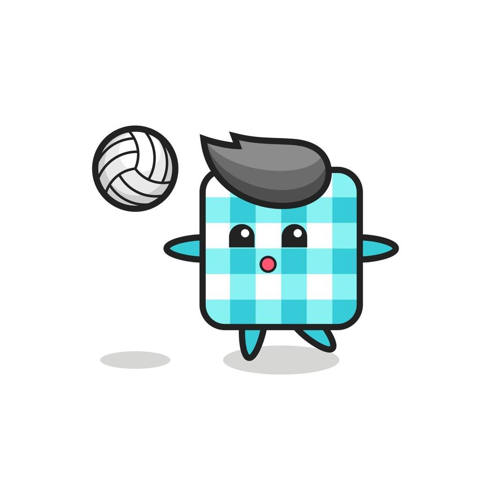 personaje de dibujos animados de mantel a cuadros está jugando voleibol vector