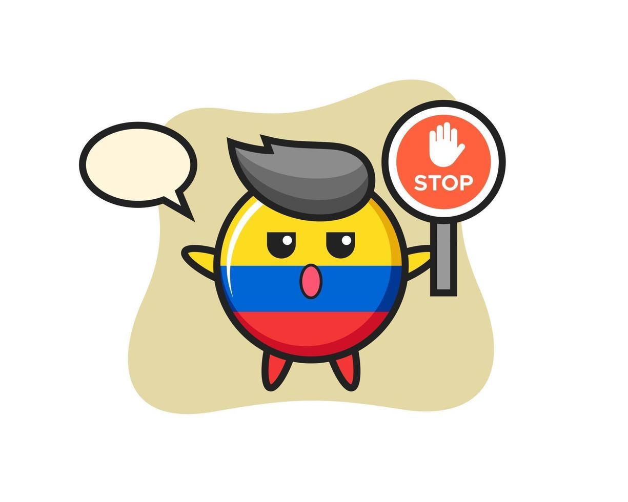 colombia flag badge character illustration holding a stop sign vector