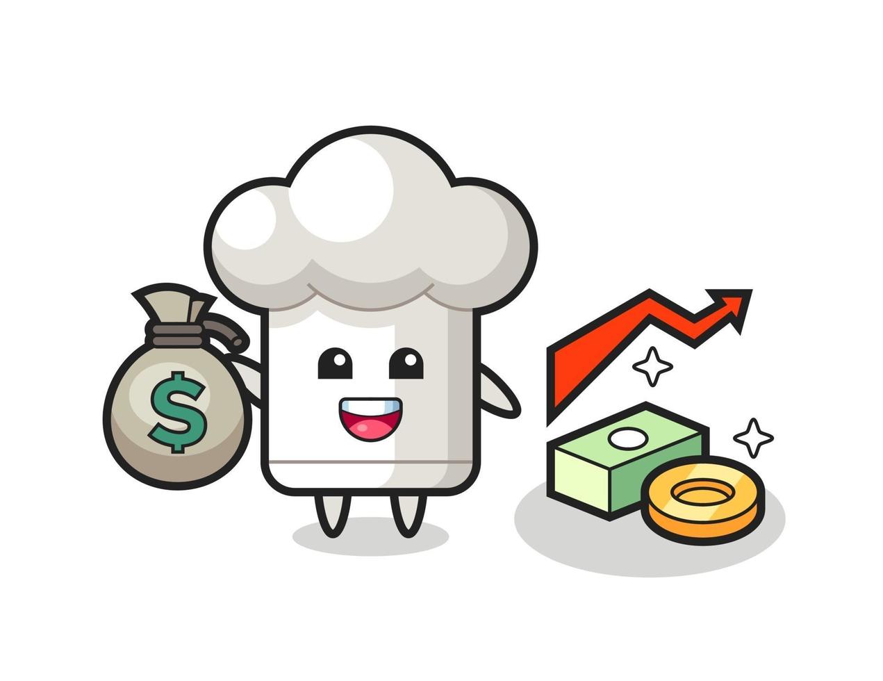 chef hat illustration cartoon holding money sack vector