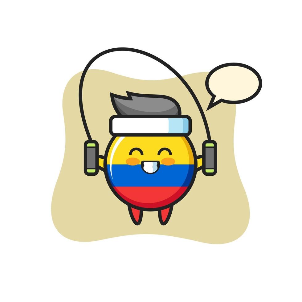 colombia flag badge character cartoon with skipping rope vector