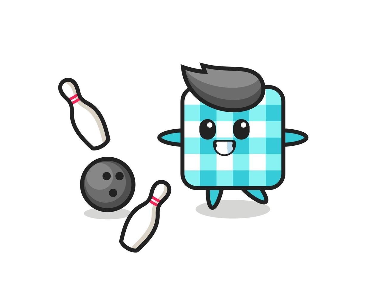 Character cartoon of checkered tablecloth is playing bowling vector