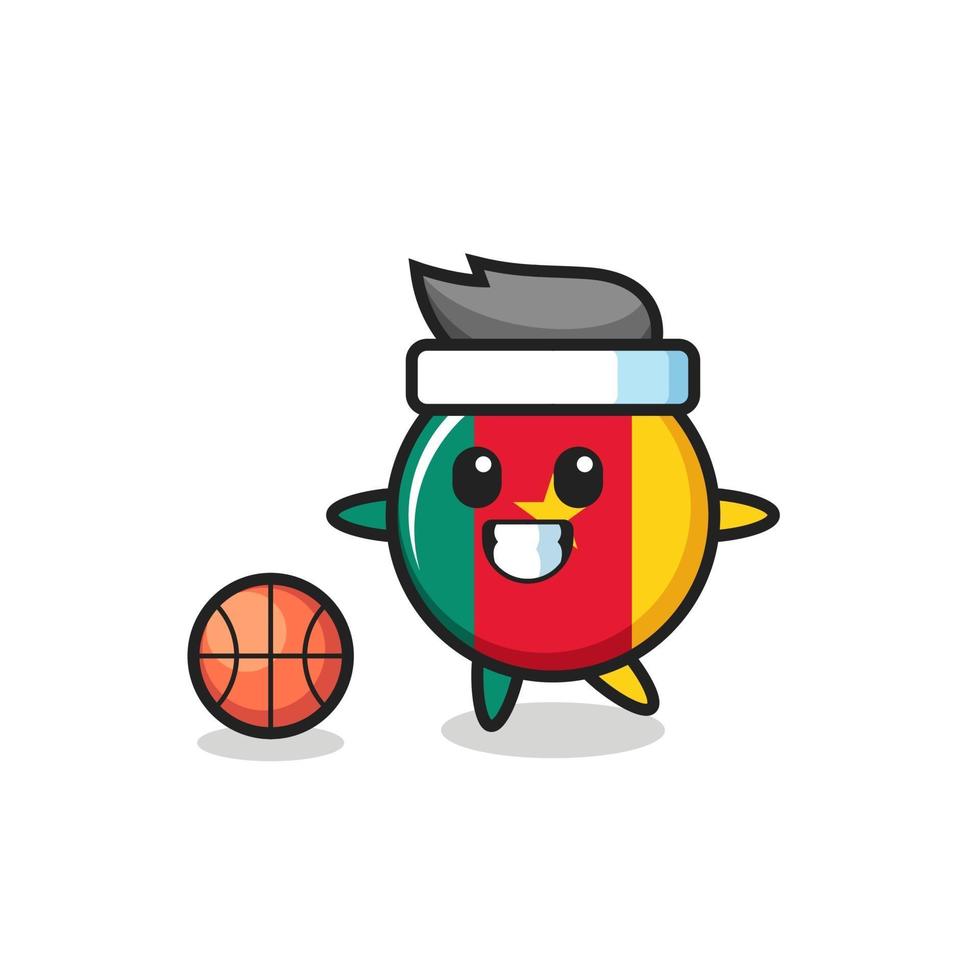 Illustration of cameroon flag badge cartoon is playing basketball vector
