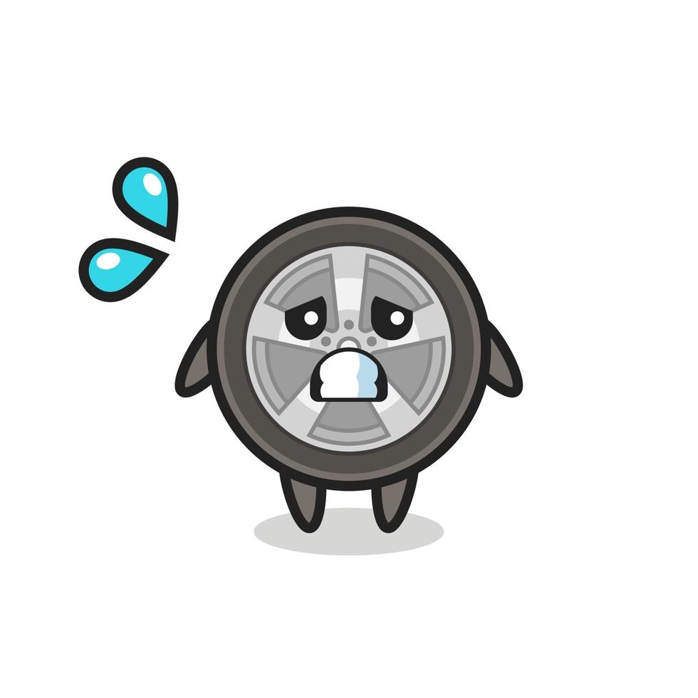 car wheel mascot character with afraid gesture vector