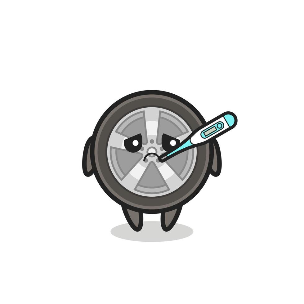 Personaje de mascota de rueda de coche con condición de fiebre. vector