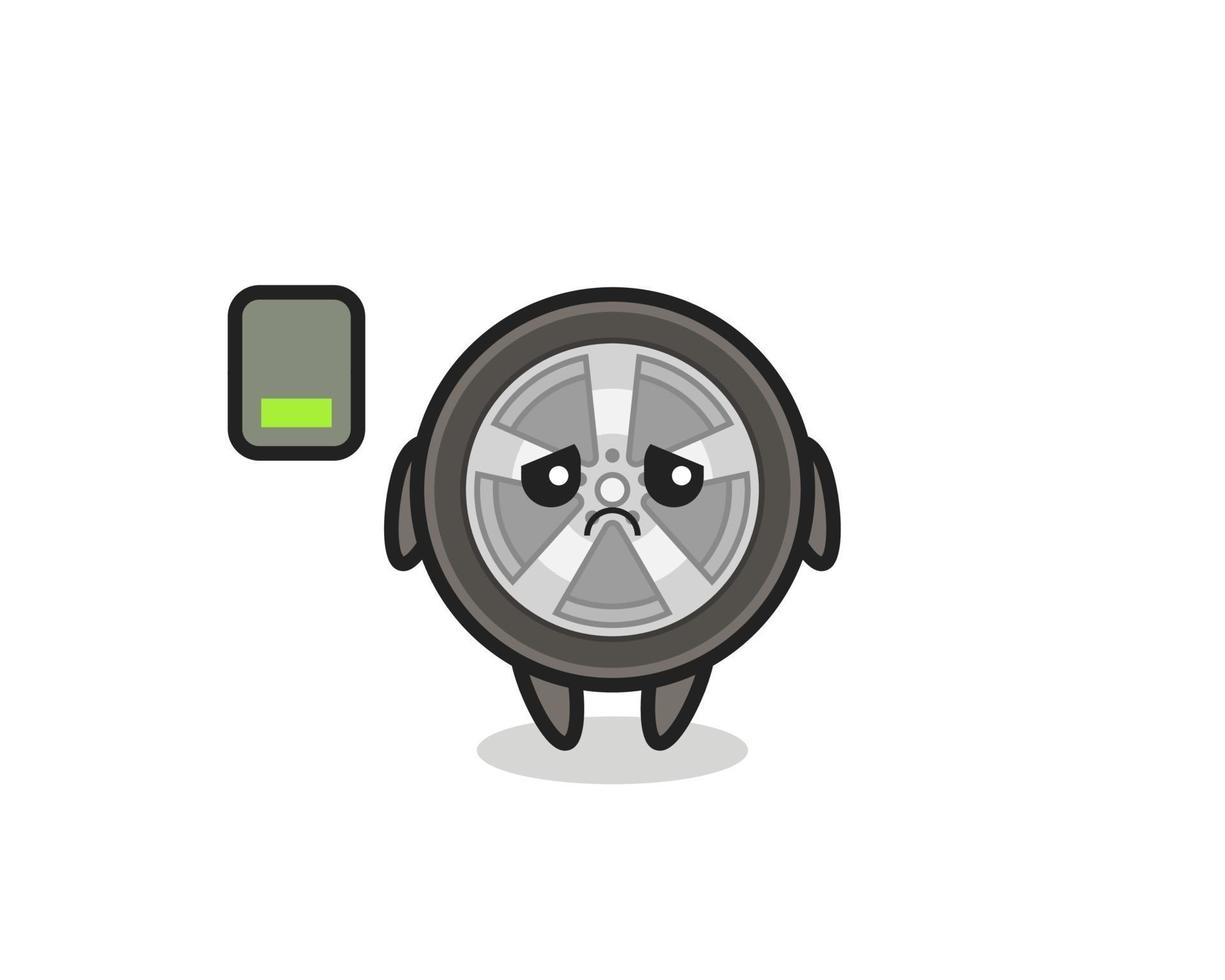 Personaje de mascota de rueda de coche haciendo un gesto cansado vector