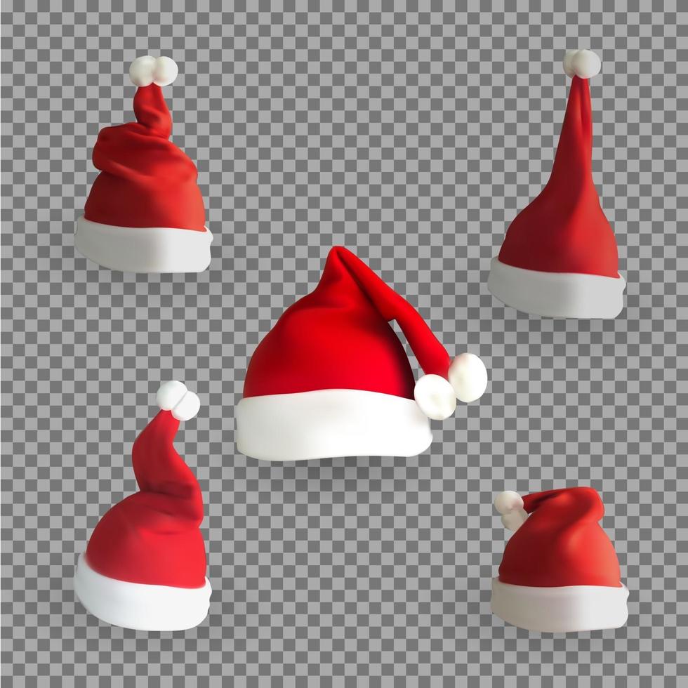 conjunto de versión 3d naturalista del sombrero de santa claus vector