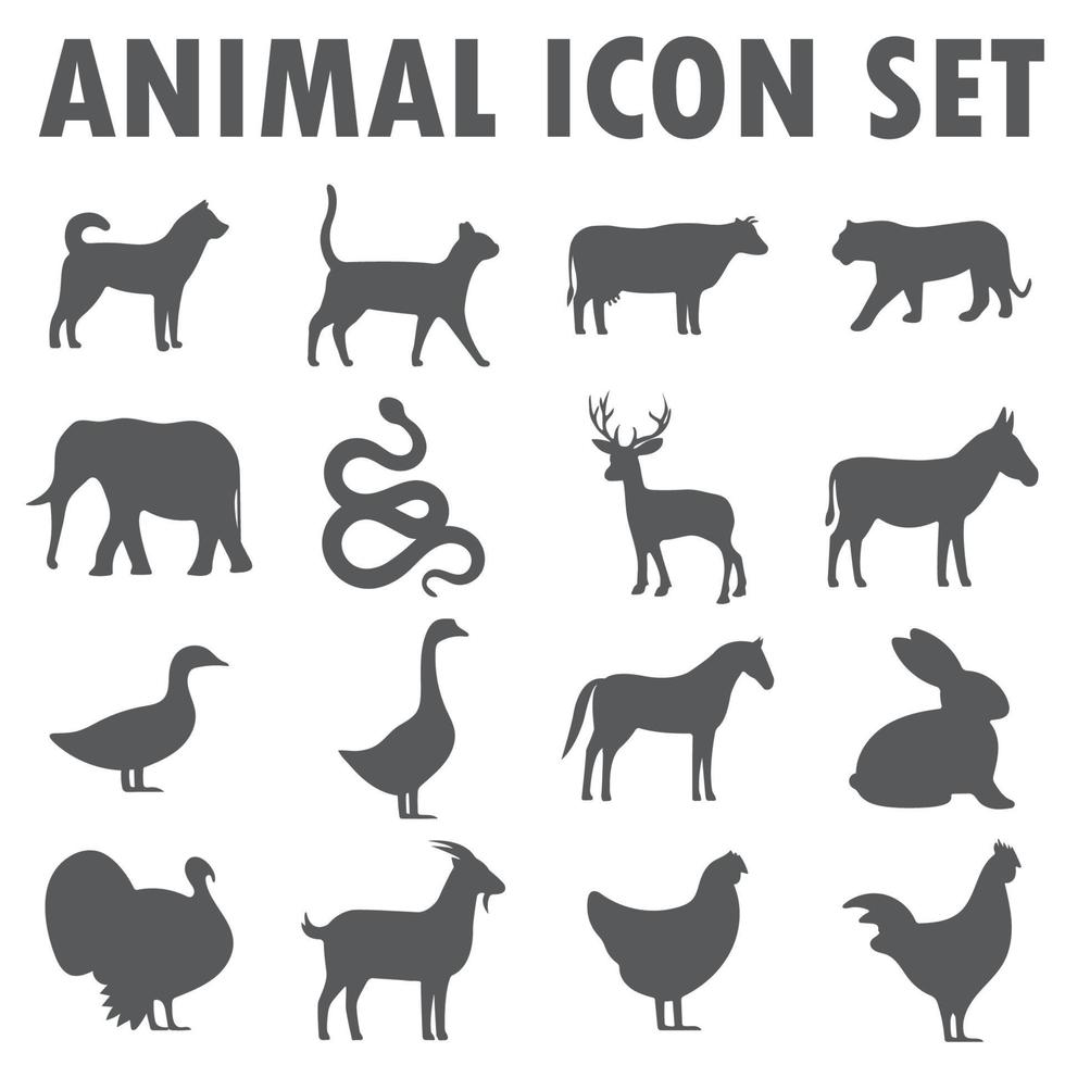 colección de iconos de animales serie negra vector