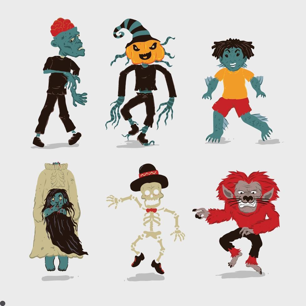 personajes de monstruos de halloween vector