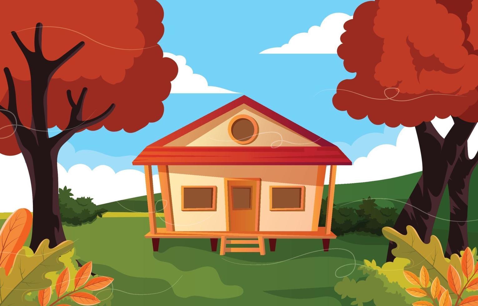 Autumn Scenery of Mountain Cabin vector