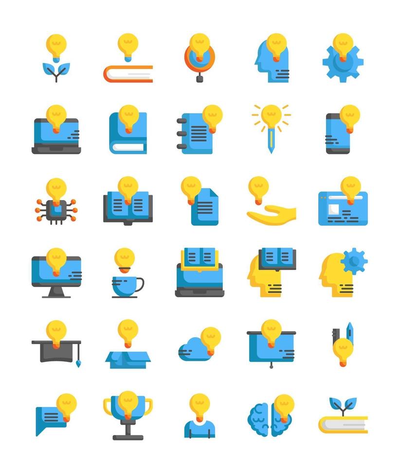 conjunto de iconos de aprendizaje de educación de conocimiento plano vector