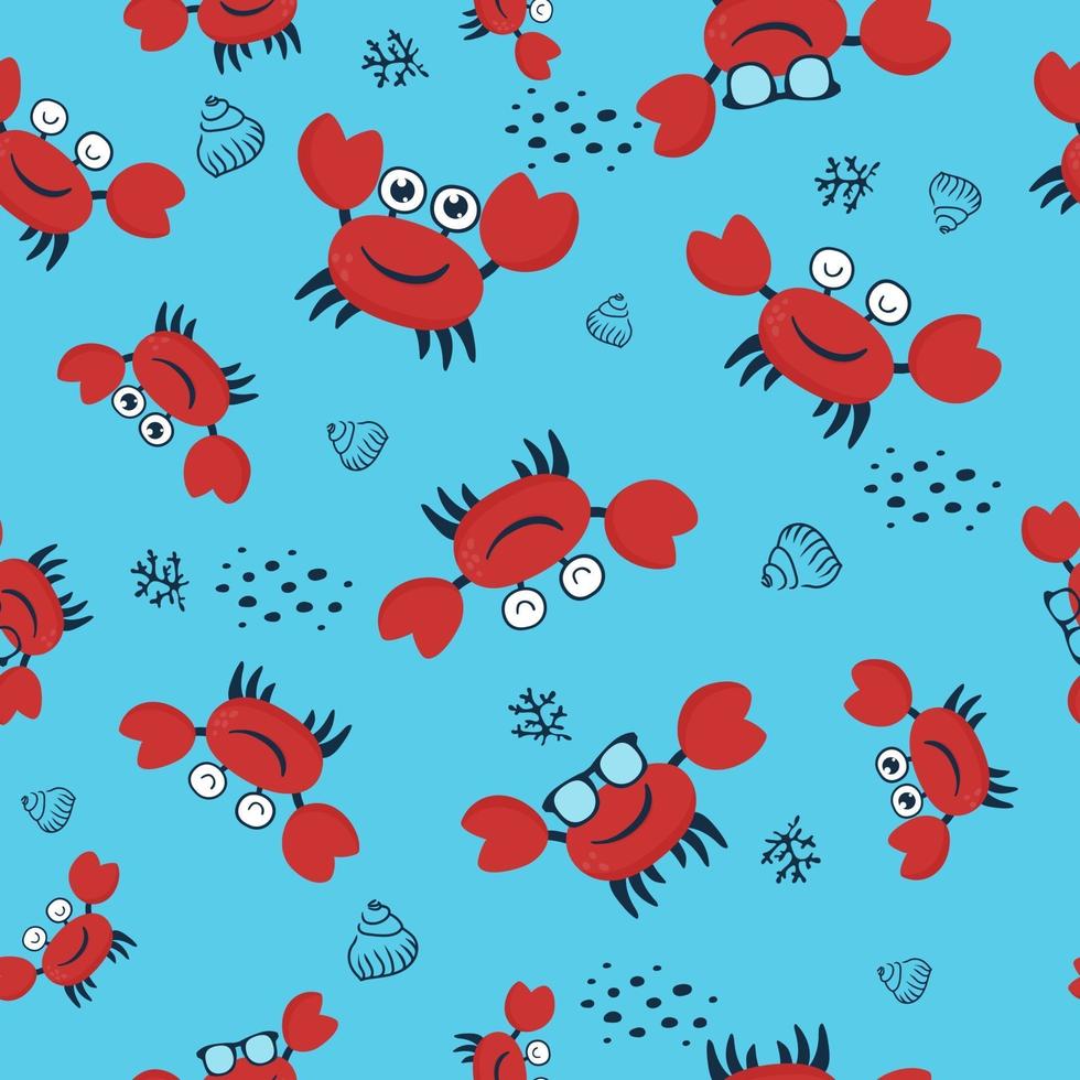 Seamless pattern with cute smiling crab. vector