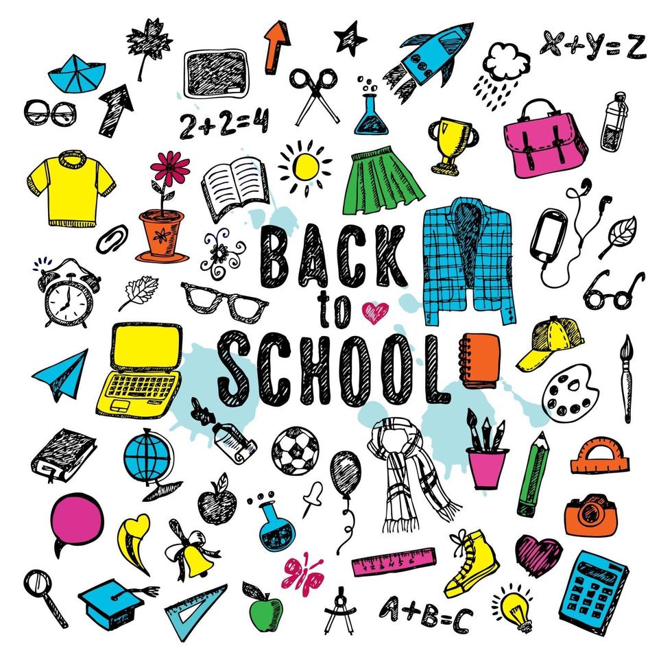 Freehand drawing school items Back to School  isolated objects vector