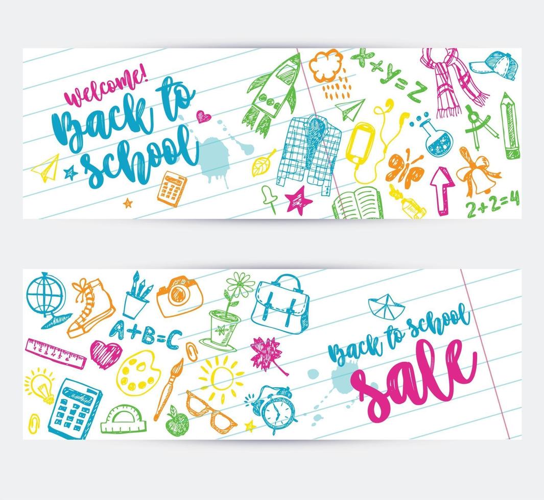 Back to school banner design.Hand drawn doodle sketches vector