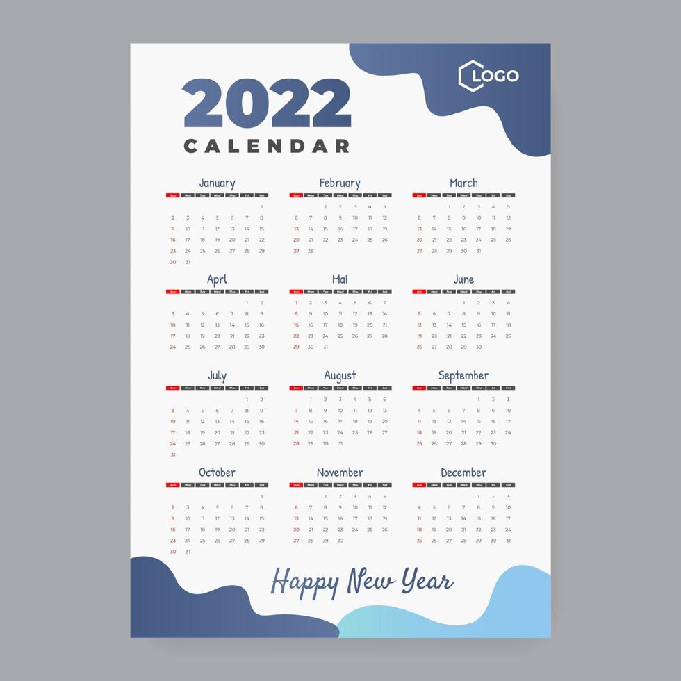 2022 calendar template vector