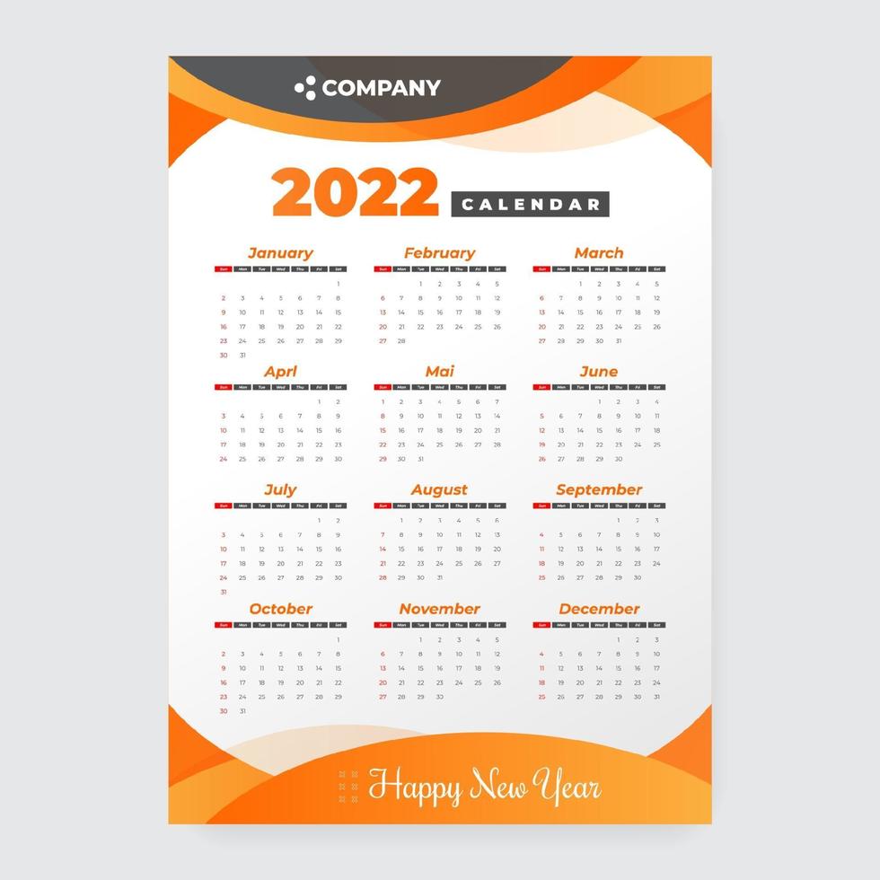 2022 calendar template vector