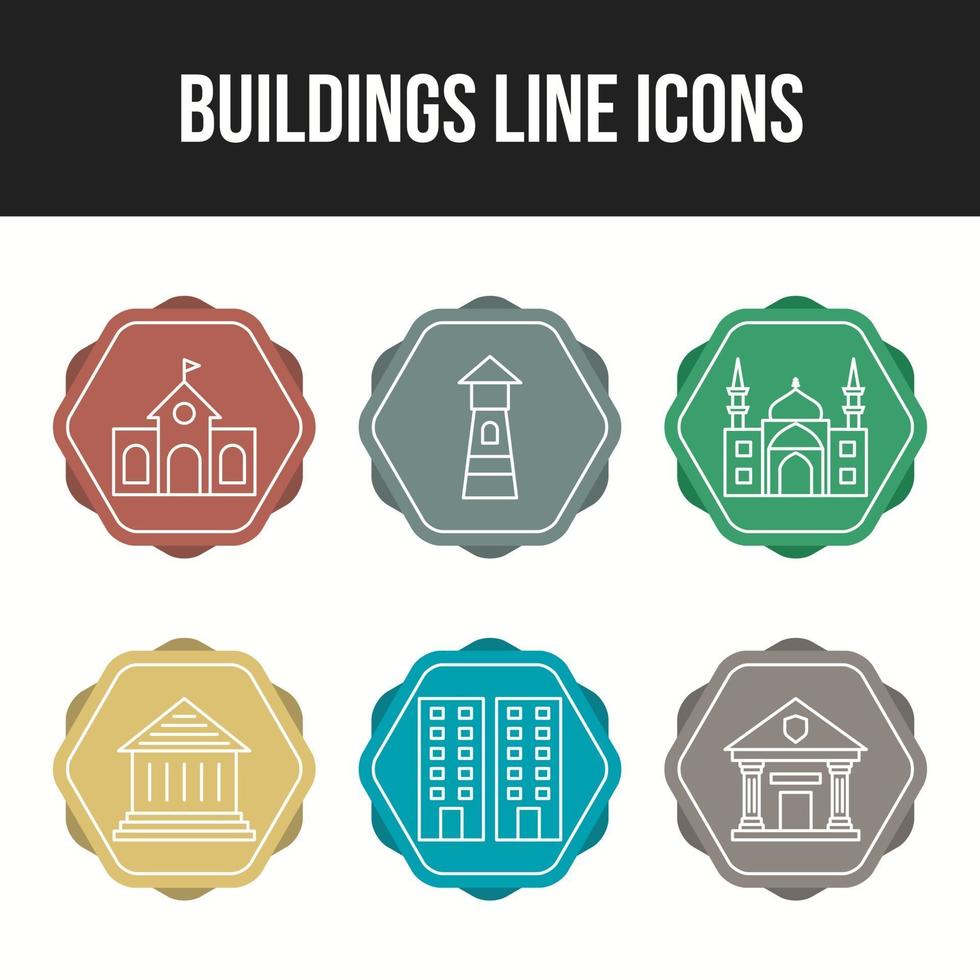 edificio único y conjunto de iconos de vector de puntos de referencia