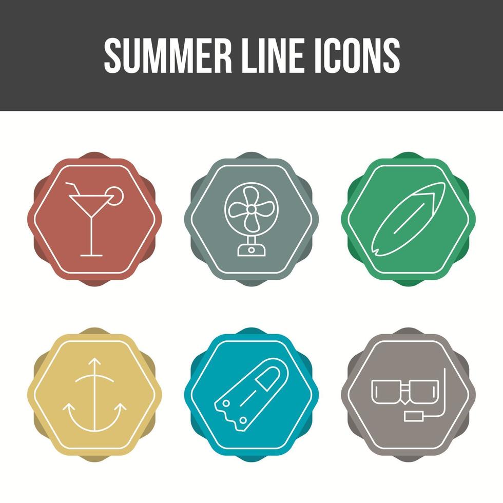 conjunto de iconos de vector de línea de verano único