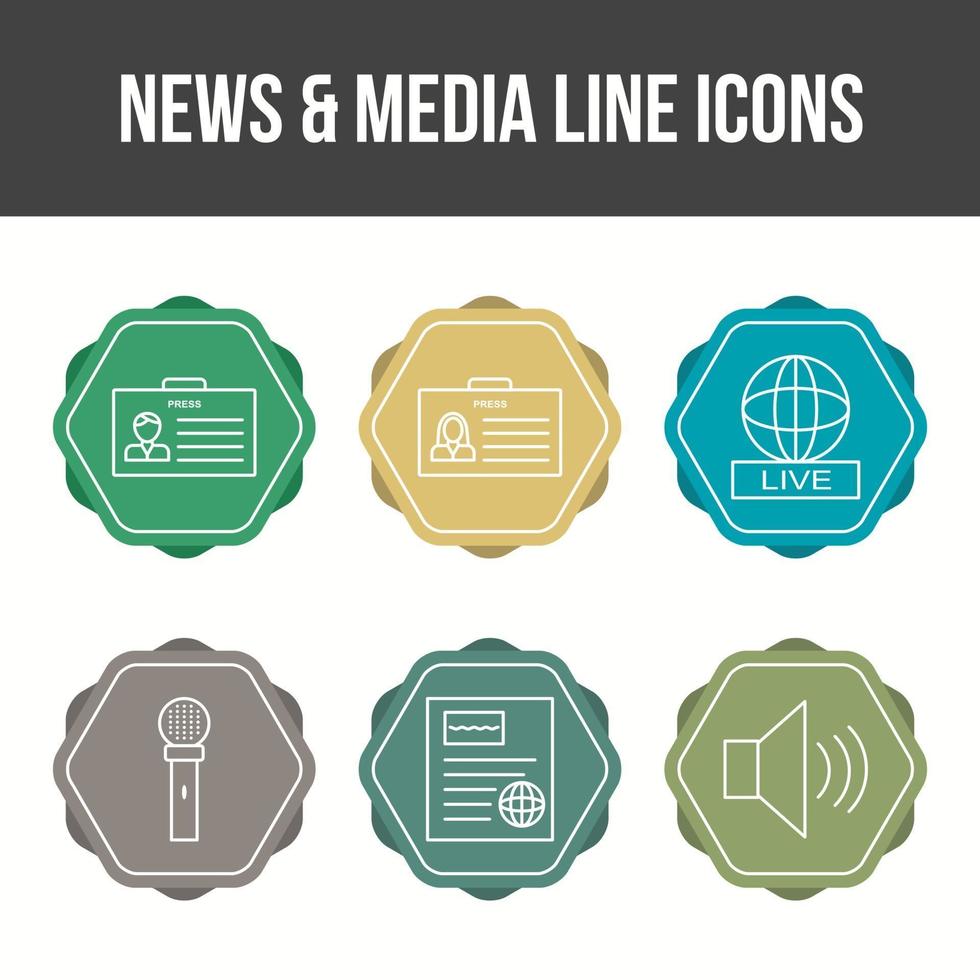 conjunto de iconos de vector de noticias y medios únicos