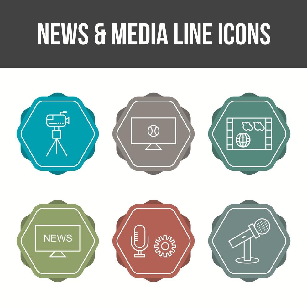 conjunto de iconos de vector de noticias y medios únicos