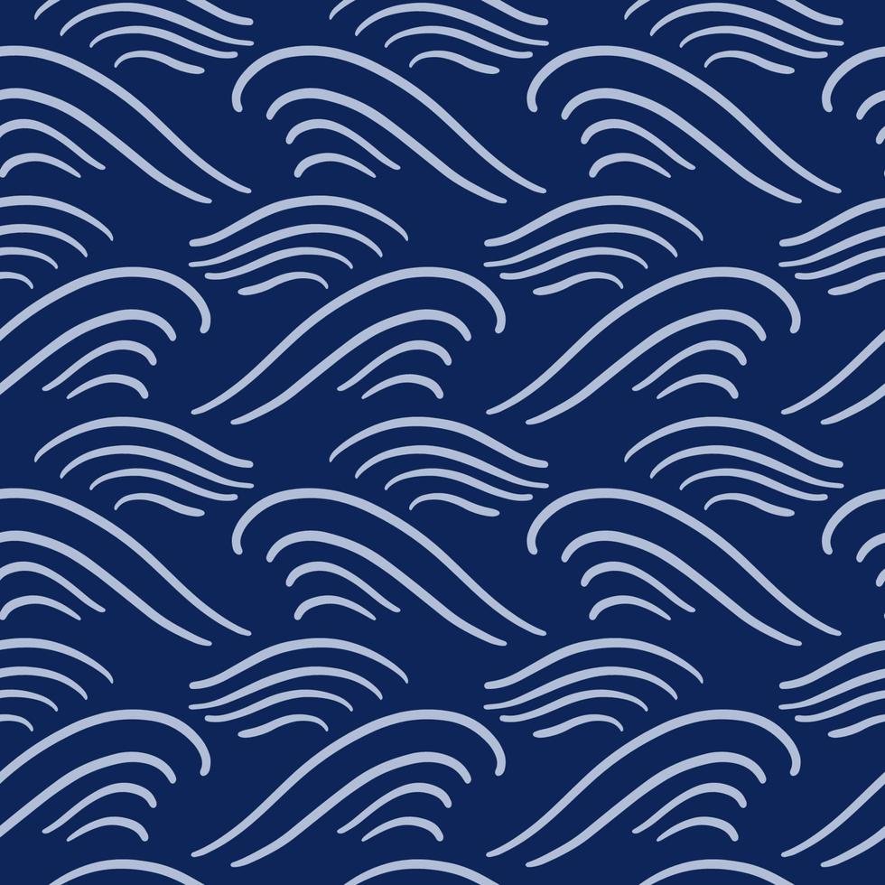 Ocean waves seamless pattern, classic blue color vector