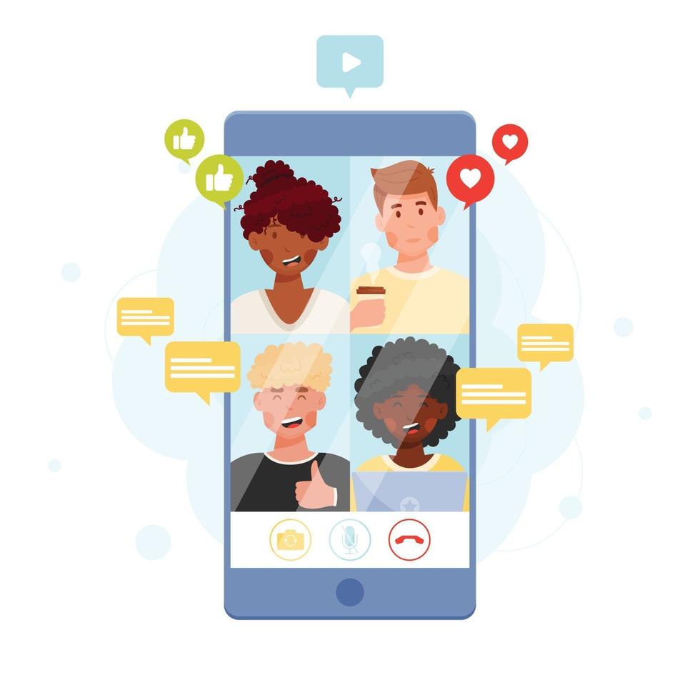Smartphone with online video chat vector