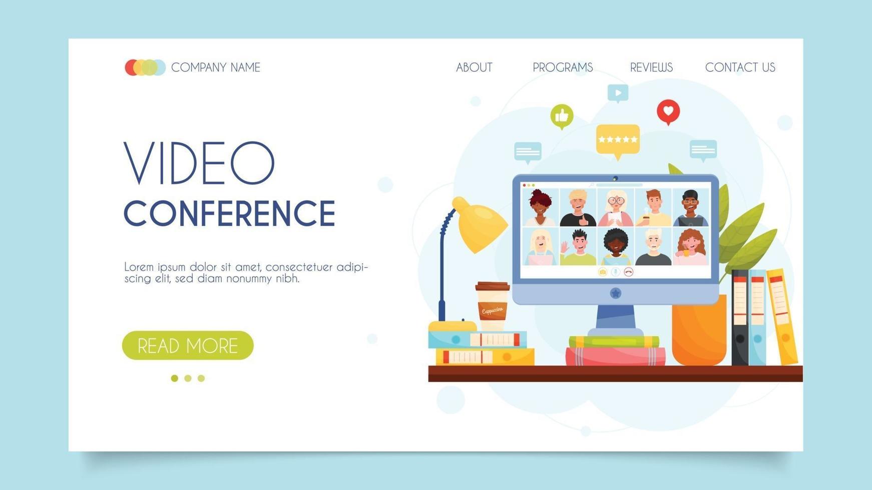 video conference landing page concept vector