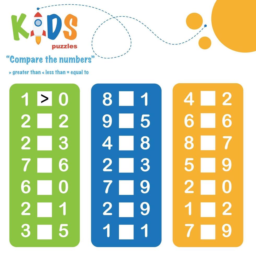 comparación de números hoja de cálculo de matemáticas imprimible vector