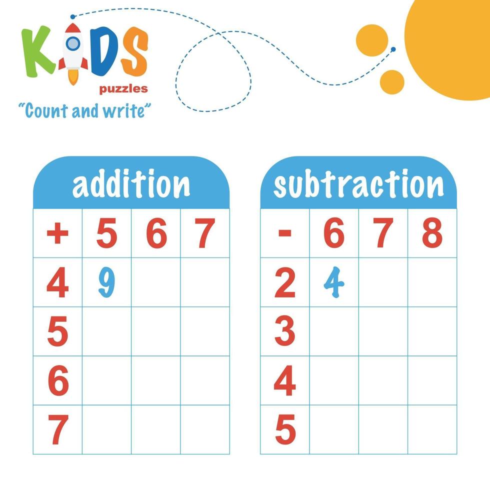 Count and write, printable math worksheet vector