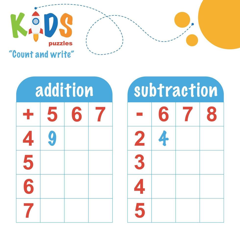 contar y escribir, hoja de cálculo de matemáticas imprimible vector