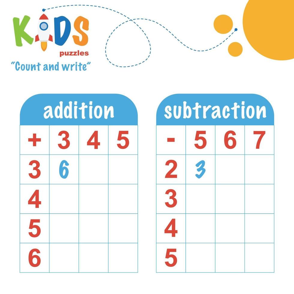 Count and write, printable math worksheet vector